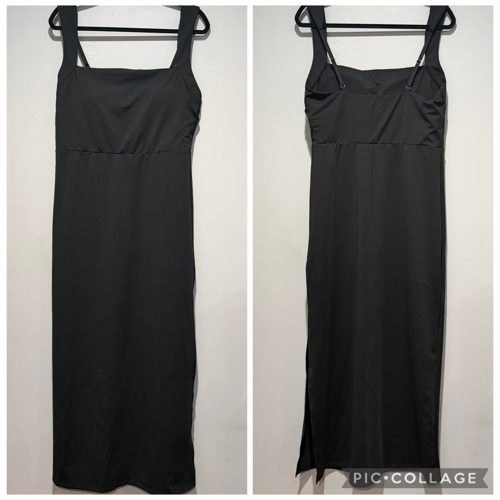NEW Halara Maxi Side Slit Tank Adjustable Straps Athletic Dress Black Size XL